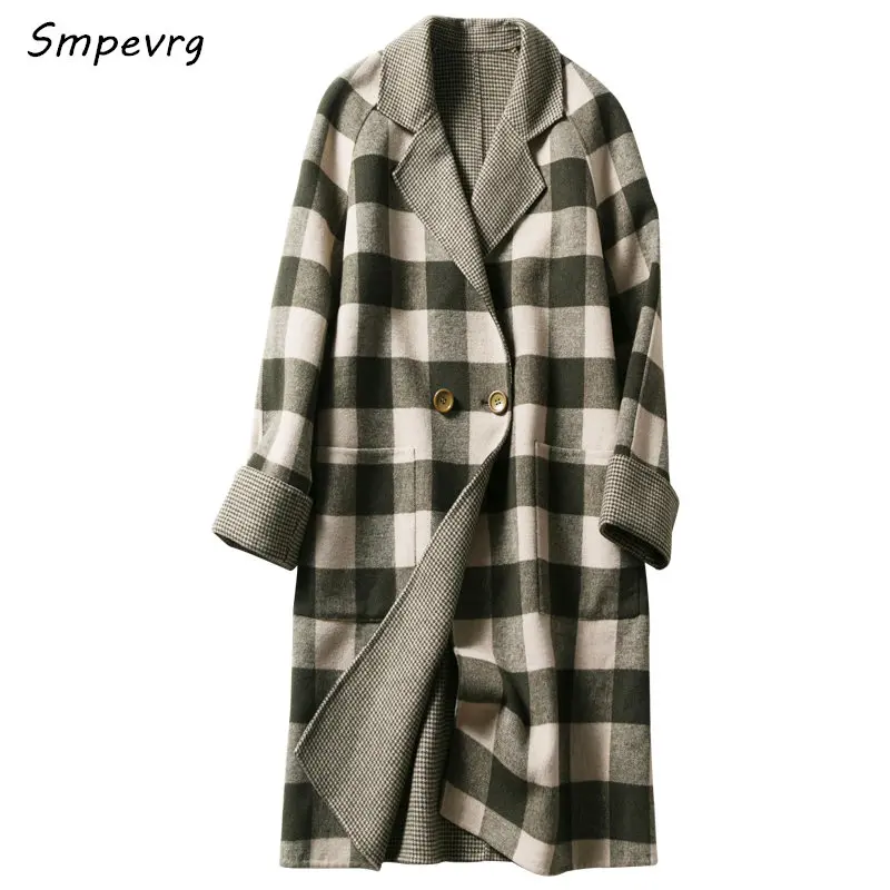 

Smpevrg cashmere coat women coat winter jackets lapel neck double fabric cashmere overcoat warm wool women cardigan clothing