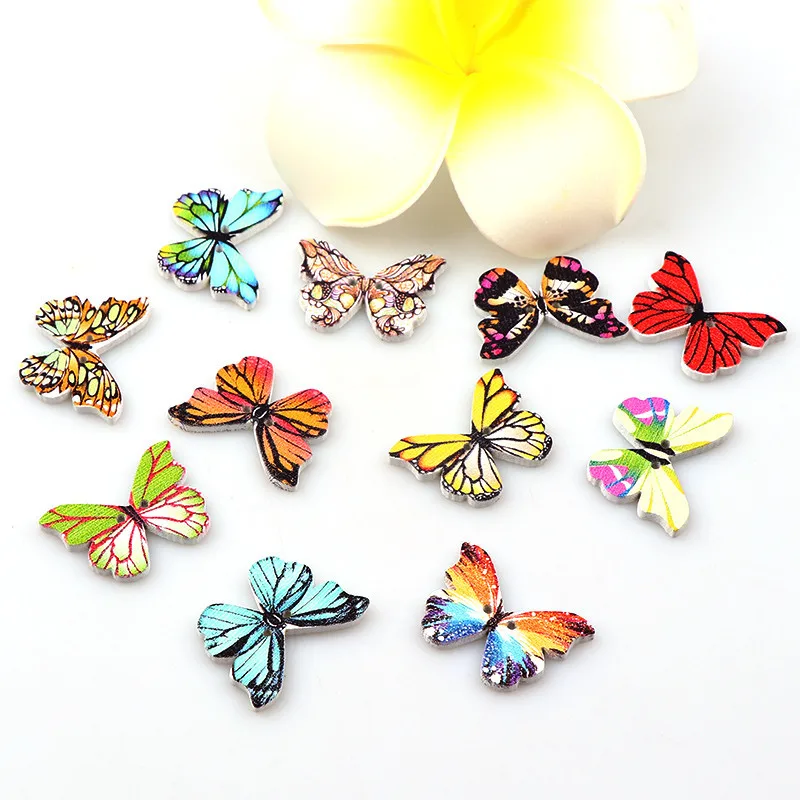 50PCS-2-Holes-Colorful-Butterfly-Wooden-Buttons-Fit-Sewing-and-Scrapbooking-20-29mm-Sewing-Buttons-For