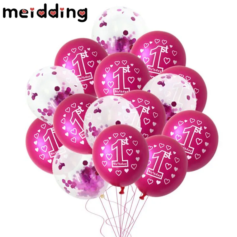 MEIDDING 10 шт 1 набор воздушных шаров на день рождения розовые прозрачные конфетти латексные шары для мальчиков и девочек 1 год День Рождения Декор