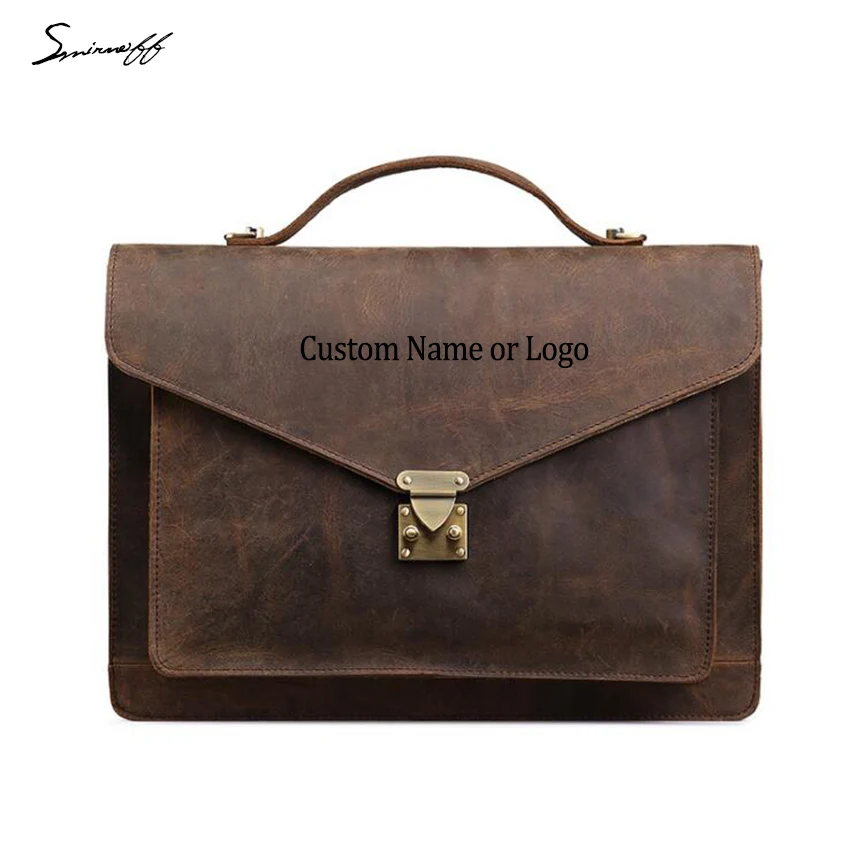 Fashion Men's Leather Briefcases Business Genuine Leather Laptop Bags