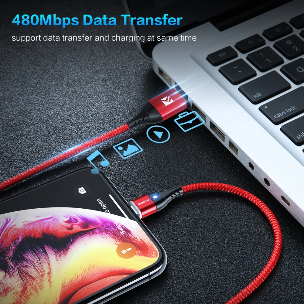 Магнитный кабель быстрой зарядки 3A для Samsung S9/S10 Plus Huawei P30 Pro Xiaomi USB C Type мобильный