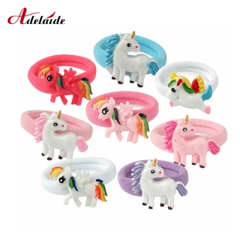 

New Unicorn Elastic Hair Rubber Band Headbands Kids Hair Accessories Girl Hair Band Cartoon Party Supply 20pcs/Lot
