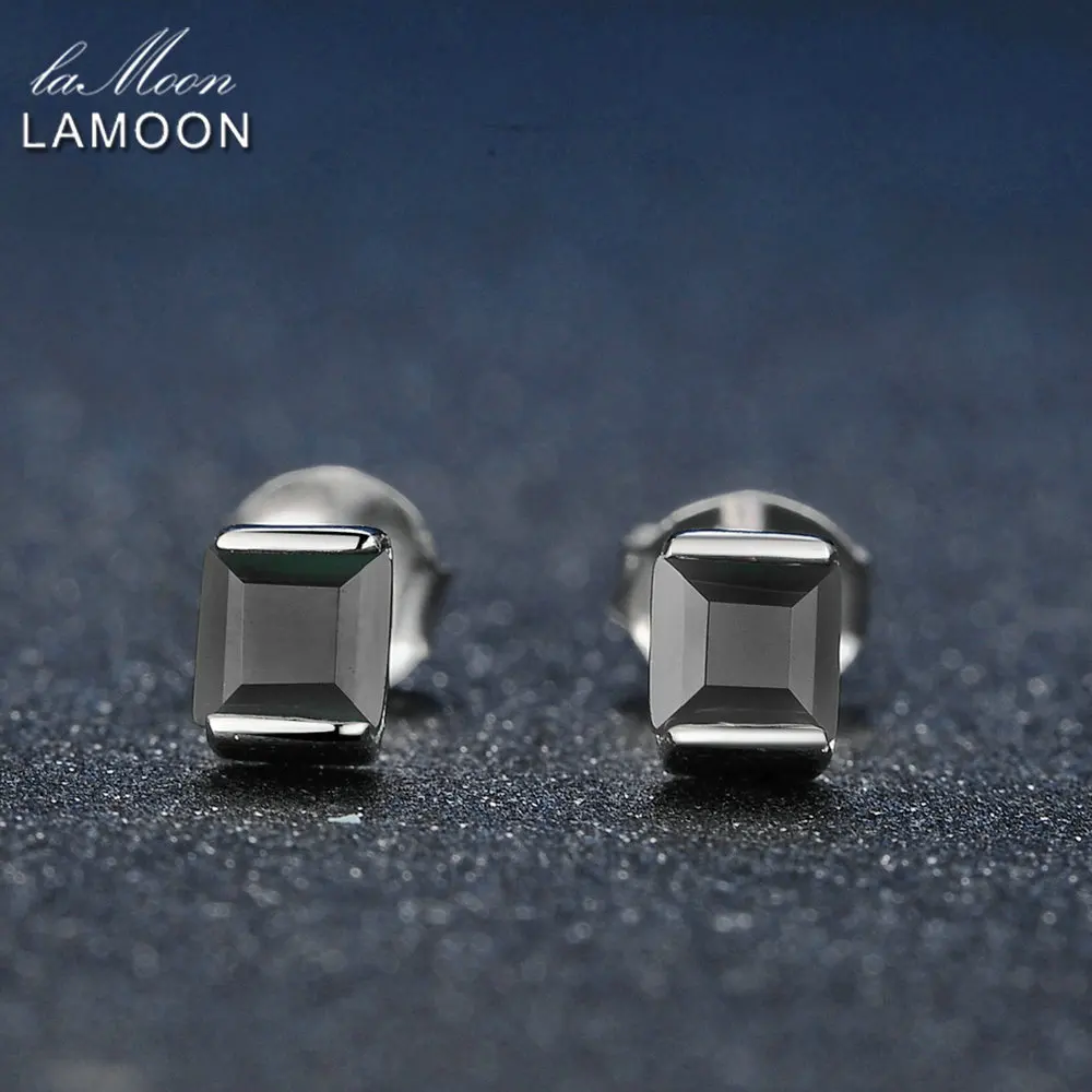 Lamoon 925 серебро Ювелирные украшения простой Серьги-гвоздики 4 мм 0.6x2 ct натуральный