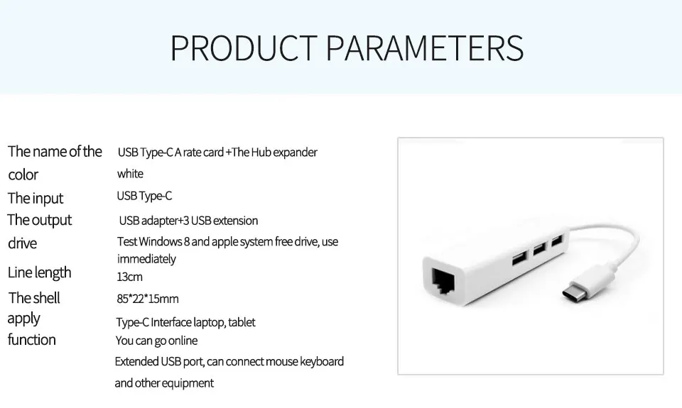Type C To USB 2.0 HUB 3 Ports USB 101001000 Network Card Rj45 Lan Adapter Gigabit Ethernet High Speed Data For MacBook (6)