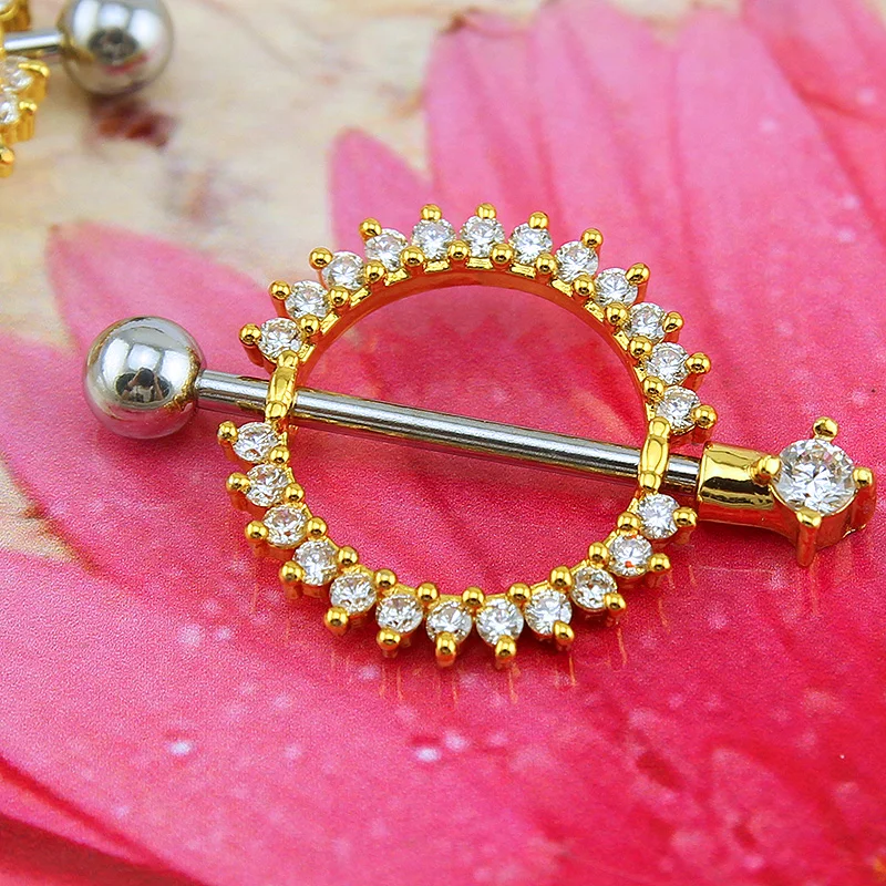 14g Crystal Gold Nipple Rings Jewelry Punk Surgical Steel Body Jewelry