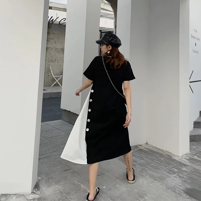 

Short-sleeved Fashion Dress Female 2019 New Summer Fashion Women Dress Casual Round Collar Solid Color Women Clothing