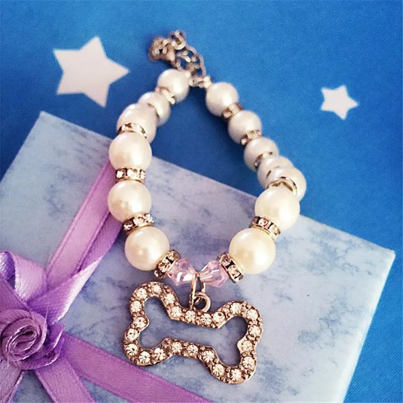 Pearl Rhinestone Mini Pet Dog Necklace Collar Pendant for Pet Puppy Small Dogs Cats Party Decor Dress Up Pet Supplies 40JA22 (1)
