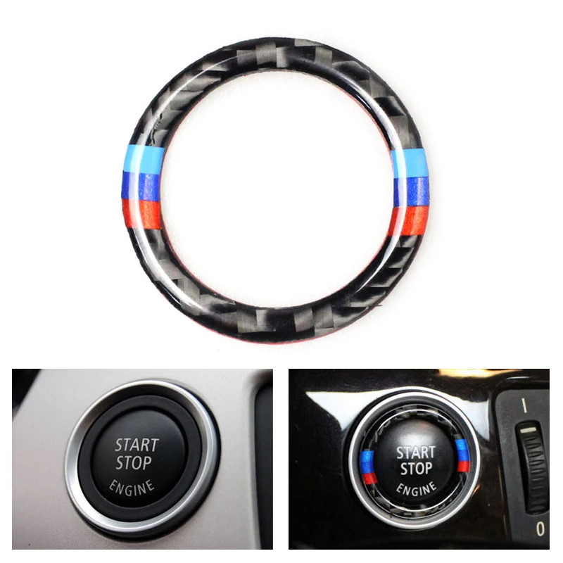 

Car Carbon Fiber Engine Start Stop Push Button Ignition Key Ring Decor Trim For BMW 3 series E90 E92 E93 E89 Z4 2009 2010 2011