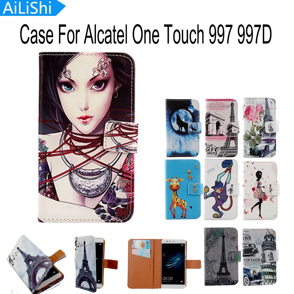 

AiLiShi Luxury Flip Cover Skin Pouch With Card Slot PU Leather Case Phone Case For Alcatel One Touch 997 997D OT997 TCL S800
