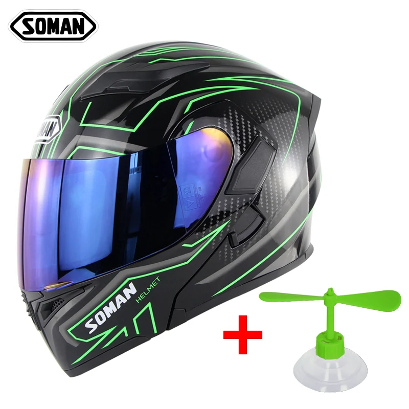 Мотоциклетные откидные шлемы с двойными линзами, мотоциклетные емкости DOT Approval SOMAN 955 с персонализированными аксессуарами, полные шлемы