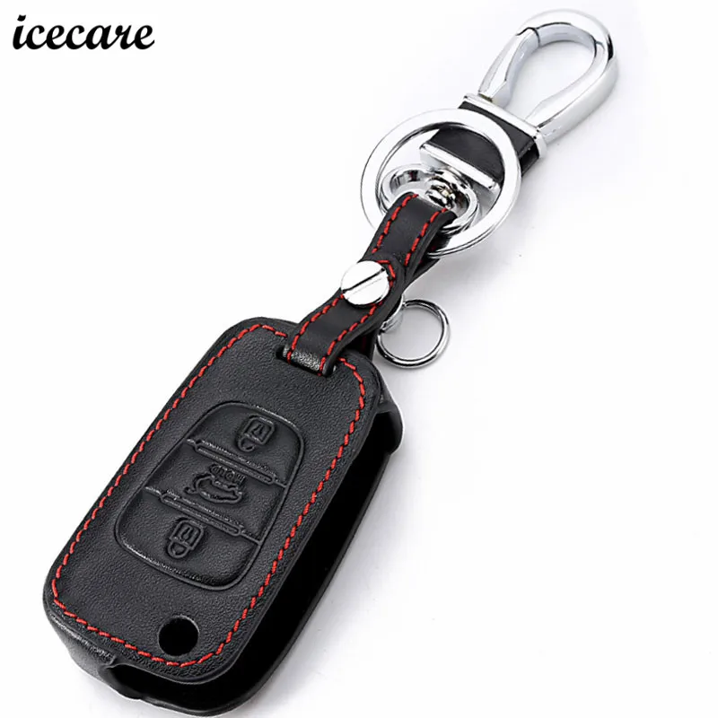 

Icecare Genuine Leather Flip Remote Key Case For Kia Rio 2017 3 K2 Cerato Optima K3 K5 Sportage Sorento Car Styling