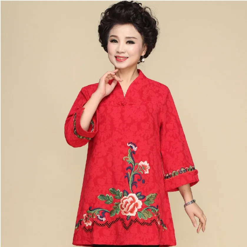 

Chinese national clothing linen shirt blouse plus size Tang suit retro embroidery Chinese cheongsam traditional tops for women