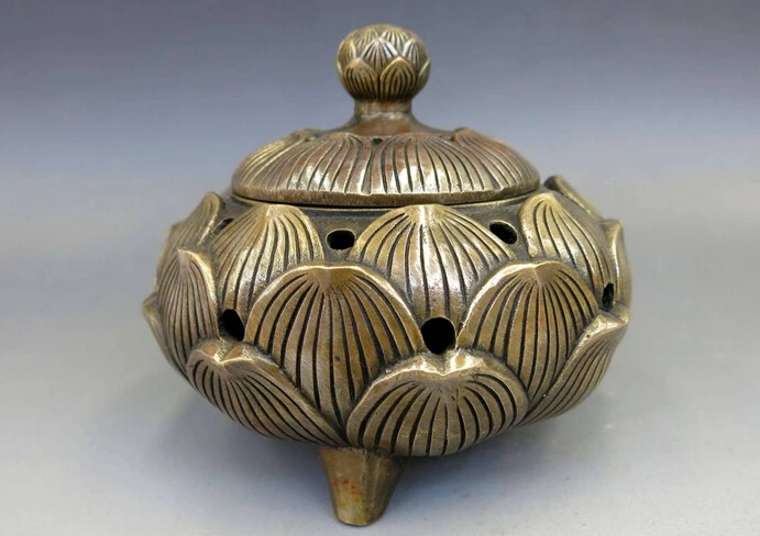 

wholesale factory China brass copper carved Beautiful lotus flower Incense burner censer Statue