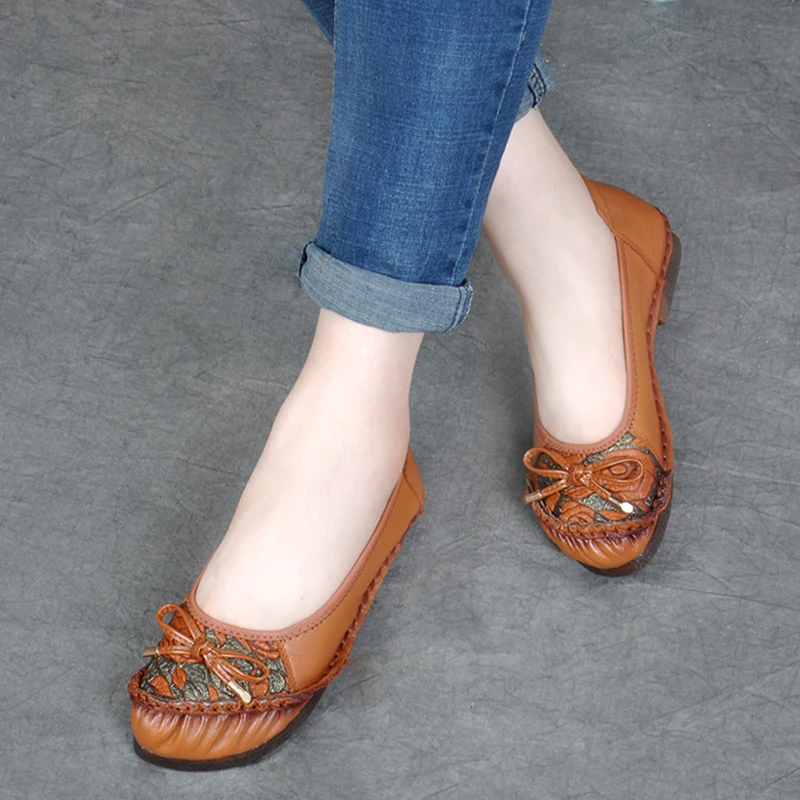 

Women Leather Flats Plus SIze Casual 2019 Spring Shoes Femal Flats Handmade Genuine Leather Women Flats Soft Bottom