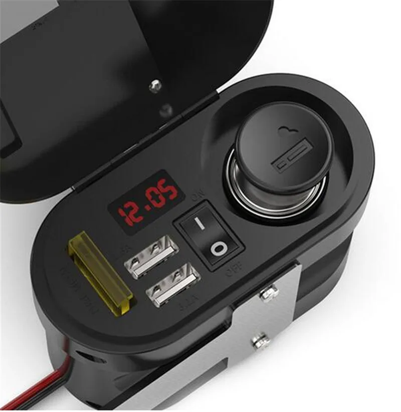 

Motorcycle Waterproof Charger Power Socket 5V 3.1A Dual USB Outlet Switch Car LED Digital Display Voltmeter Cigarette Lighter