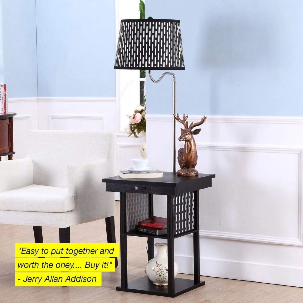 Mid Century Modern Nightstand Shelves Usb Port Combination Bedside Table With Led Floor Lamp For Living Room Bedroom Reading Floor Lamps Aliexpress