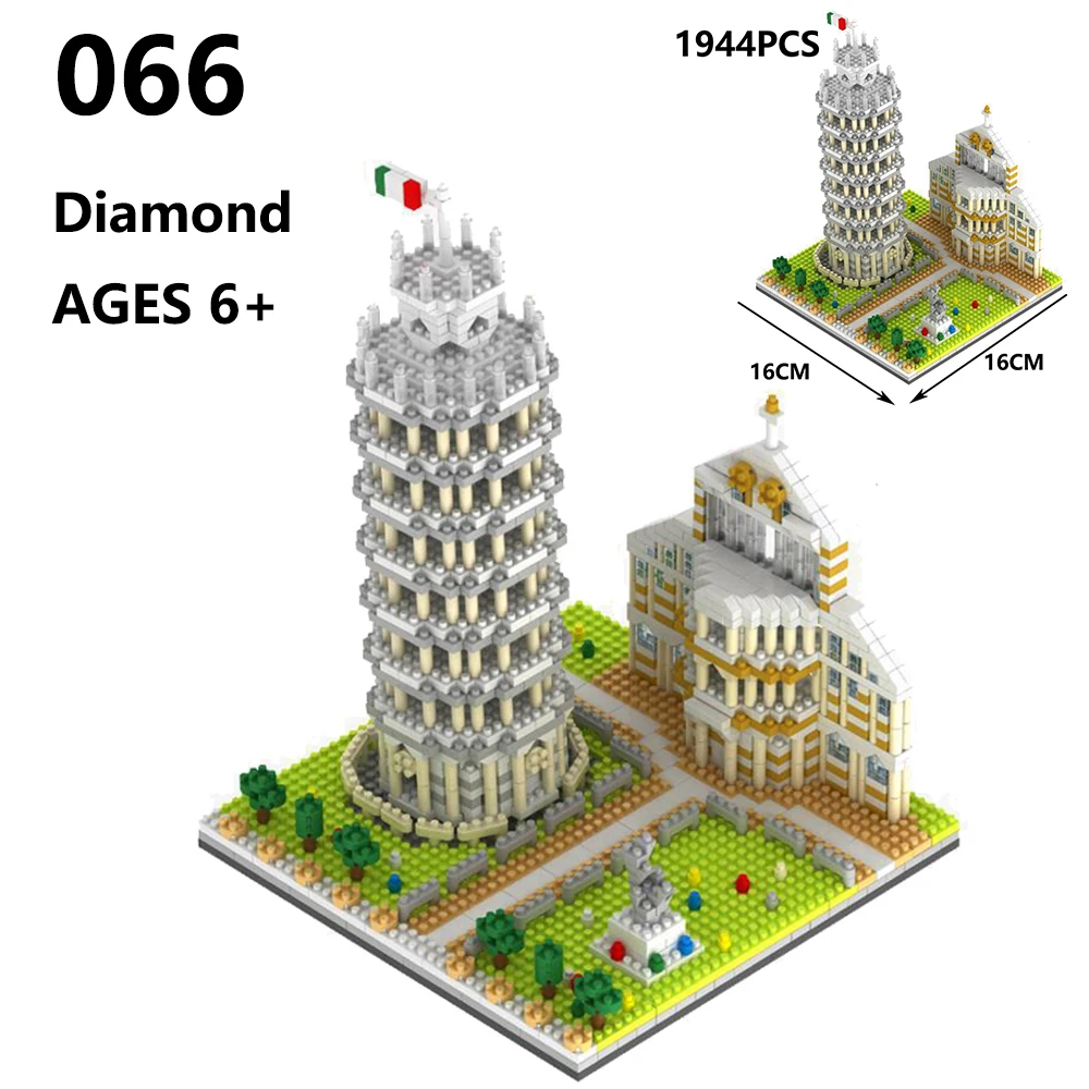 

World Famous Architecture Leaning Tower of Pisa 3D Model Mini Diamond Building Blocks Bricks Toy
