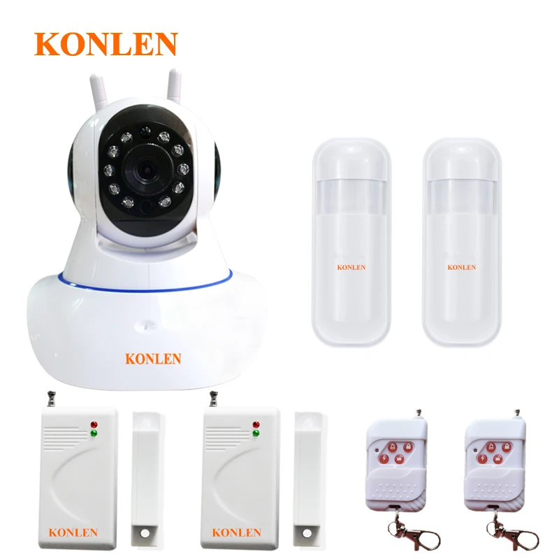 

Android IOS WIFI House Home Security Alarm System CCTV Video IP Camera TF SD Record with Wireless Mini Door Sensor PIR Detector