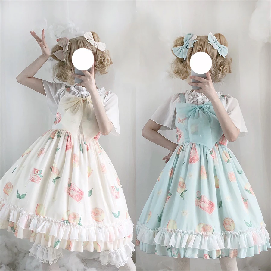 Милая Лолита милый музыканта кролик с принтом куклы воротник платья японский Kawaii