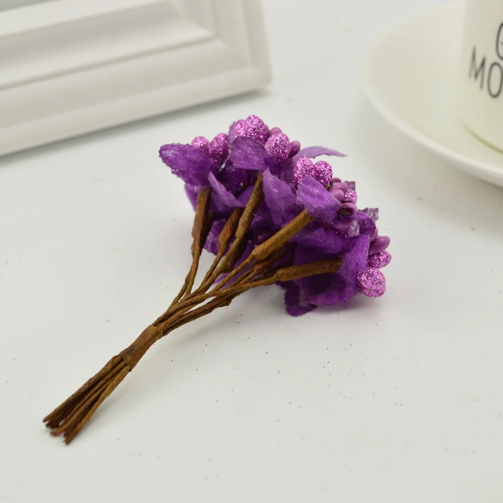10 шт diy скрапбукинг украшения дешевый искусственный цветок Гирлянда в виде букета росток тычинки Бакка ягодный цветок для свадьбы - Цвет: purple