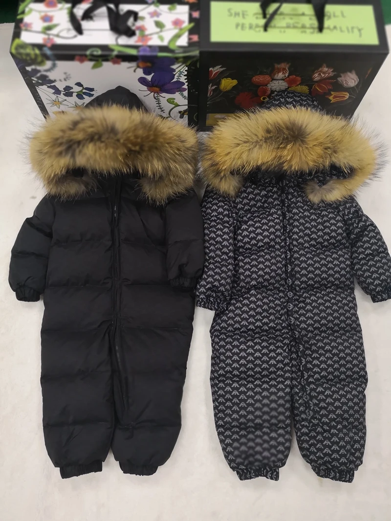 Зимняя куртка с капюшоном и натуральным мехом; детские куртки; Детский комбинезон; зимний костюм для девочек; комбинезон с цветочным принтом; лыжный костюм; верхняя одежда