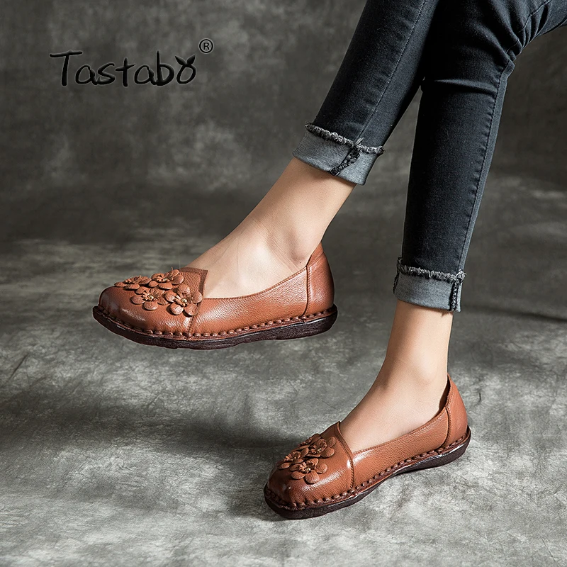 

Tastabo Woman Flat shoes Comfortable Casual Shoes large size Wear-resistant soft bottom Handmade shoes Leather women's shoes