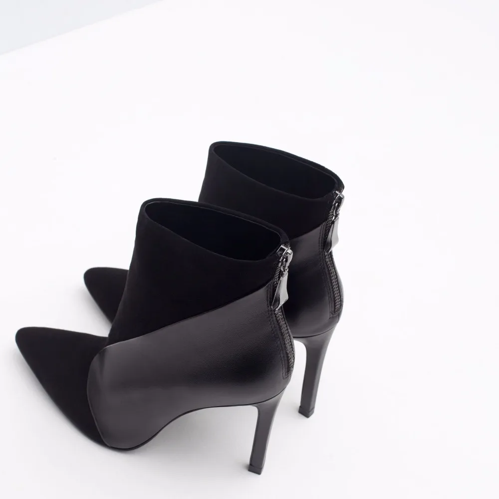 Elegantes 2017 Botas Tobillo Cortas Stilettos Moda Furtado Invierno Zapatos Sexy Tacones Mujer Punta Plush Black Single black Estrecha Arden P0p5qxwR