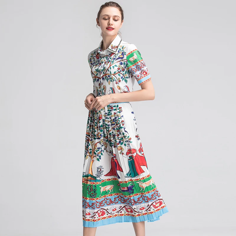 New Summer Pretty 2 Pieces Print Women Sets High Quality Fashion Short Sleeve Turn-down Collar Shirts +Pleated Skirts Slim Suits New Summer Pretty 2 Pieces Print Women Sets High Quality Fashion Short Sleeve Turn-down Collar Shirts +Pleated Skirts Slim Suits