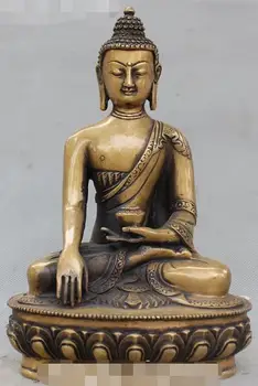 

8" Tibet Buddhism Pure Bronze Seat Sakyamuni Shakyamuni Amitabha Buddha Statue