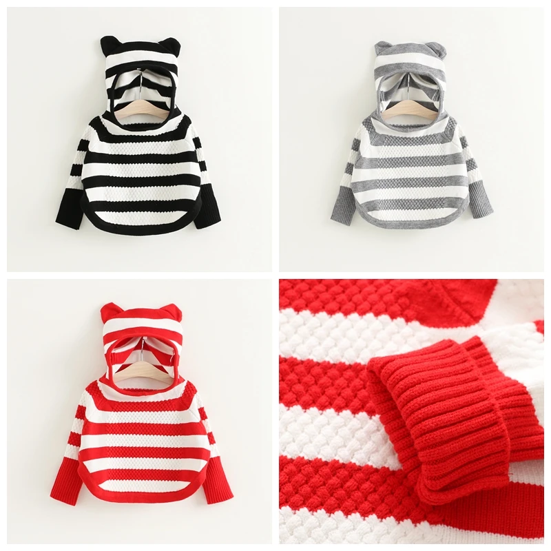 Children Boys Girls Knitted Sweater Cardigans Cute Plaid Jumper Autumn Winter Long Sleeve Jumper with Detachable Collar