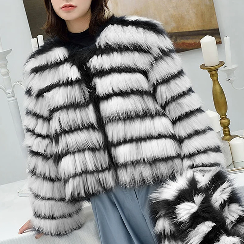 Осенне-зимнее Полосатое плотное теплое пальто из искусственного меха Casaco, черные, серые, белые цветные женские блузы, куртки, верхняя одежда, большие размеры 3XL 6Q2363
