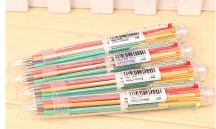 

Free shipping 10pcs/lot new hot sale creative 6 in 1 Colors Ballpoint Pen stationery easy multicolor pen press ballpoint pen