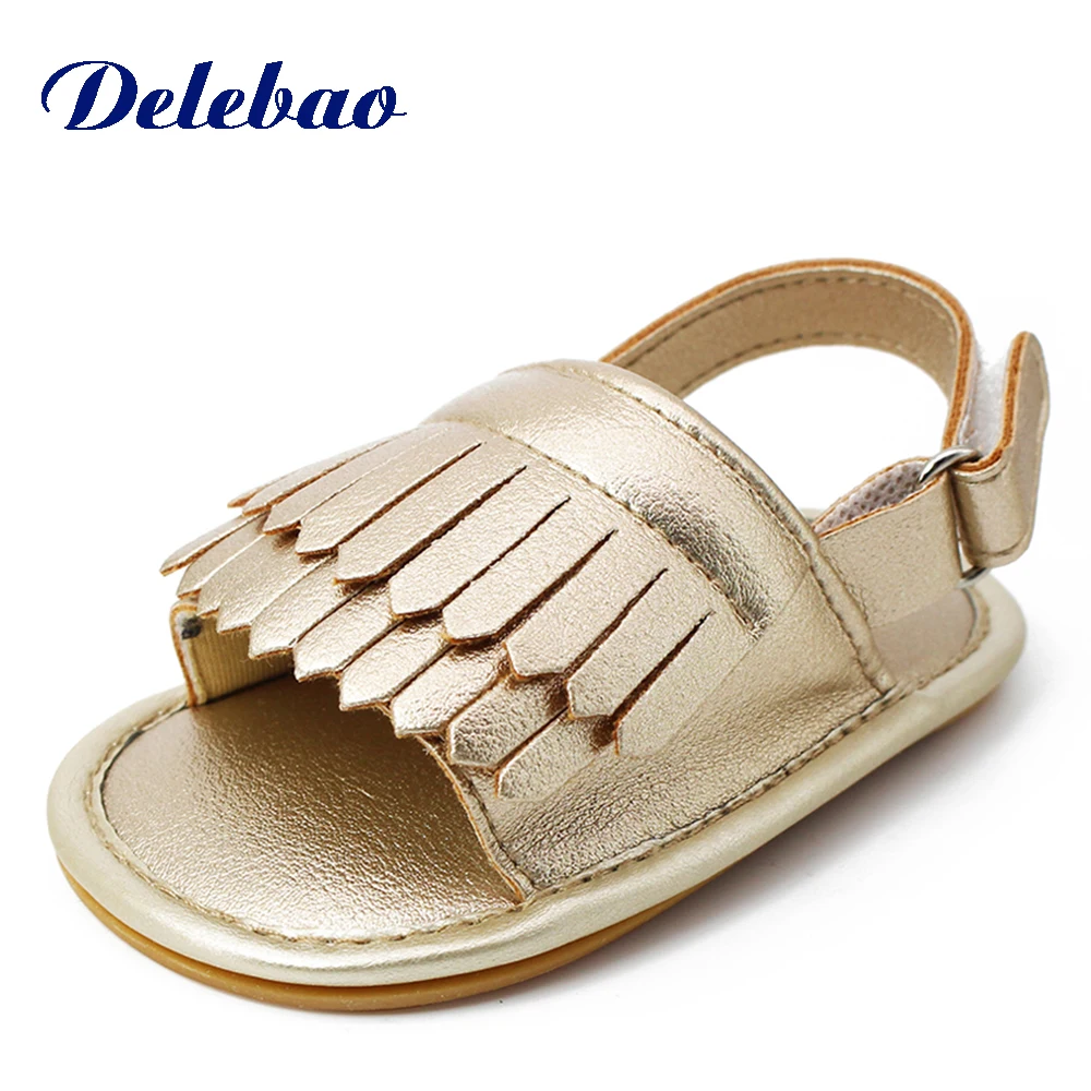 

Delebao 5 Colors Multi-layer Fringe Baby Shoes Hook & Loop Rubber Sole First Walkers Baby Girl Sandals For 0-18 Month