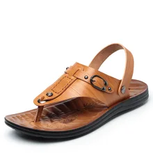 Мужские вьетнамки на плоской подошве; кожаные Вьетнамки; мужские шлепанцы; повседневная Летняя обувь; модные пляжные мужские сандалии; Вьетнамки; 3437