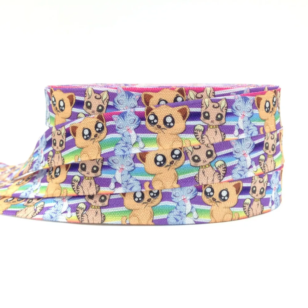 

Good Quality Cartoon Cat Dog Print Fold Over Elastic 10Yard 5/8" FOE Heat Transfer Print Elastic Ribbon Hair Accessory Wholesale