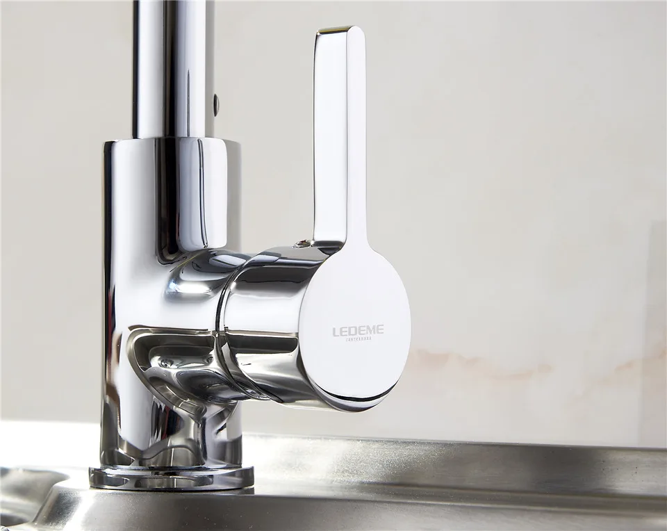 LEDEME Kitchen Faucet Pull Out Deck Mounted Single Handle Faucet Chrome Finish Cold Hot Water Mixer Kitchen Faucet L4898-4 black kitchen tap
