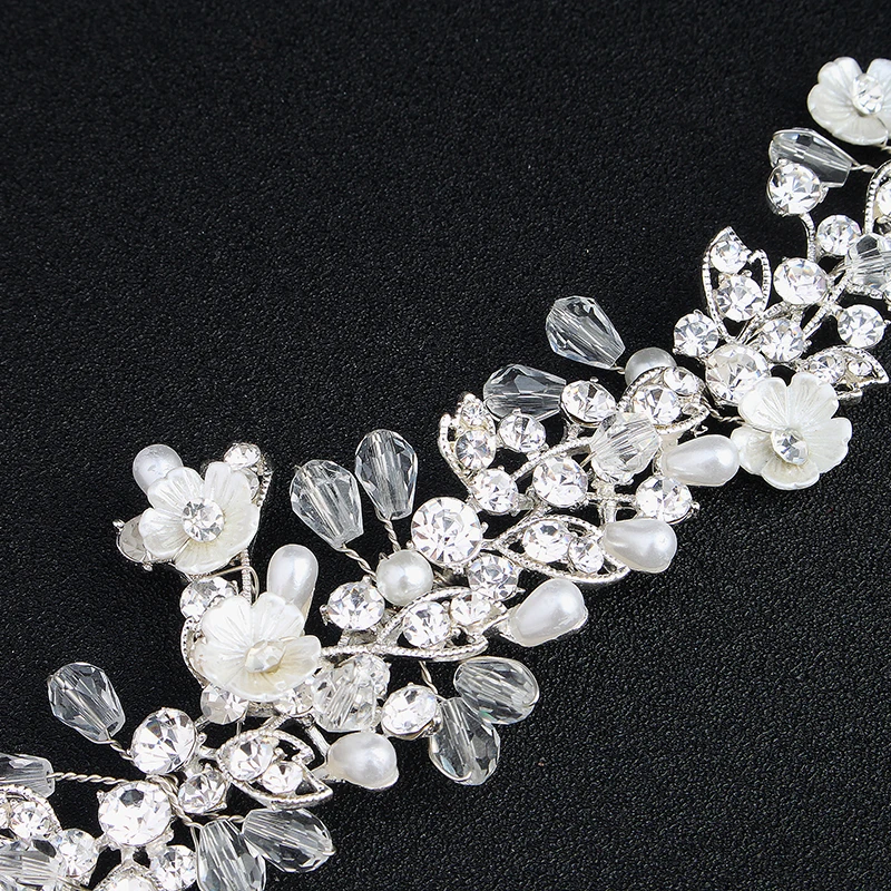 QYY Fashion Small White Flower Handmade Wedding Headband Bridal Hair Accessories Rhinestone Hair Vine Women Tiaras and Crown