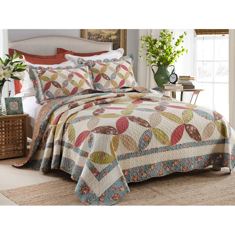 

CHAUSUB New Patchwork Quilt Set 3pc Europe Coverlet Set Quilted Bedspread Washed Cotton Quilts Bed Cover Blanket Pillowcase King