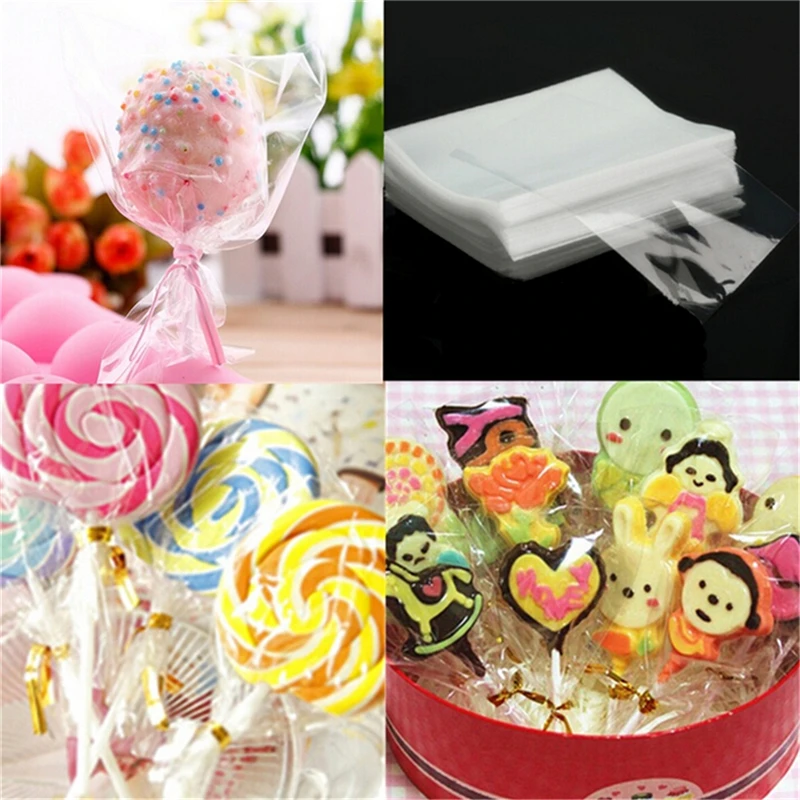 100Pcs Clear Sweets Cookies Lollipops Cake Cellophane Bags Packaging
