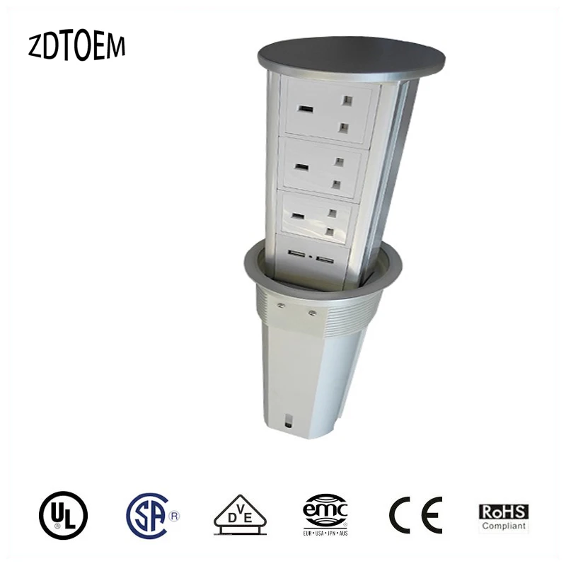 

pneumatic automatic pulling desktop socket with power and USB charging us socket eu russia socket uk socket