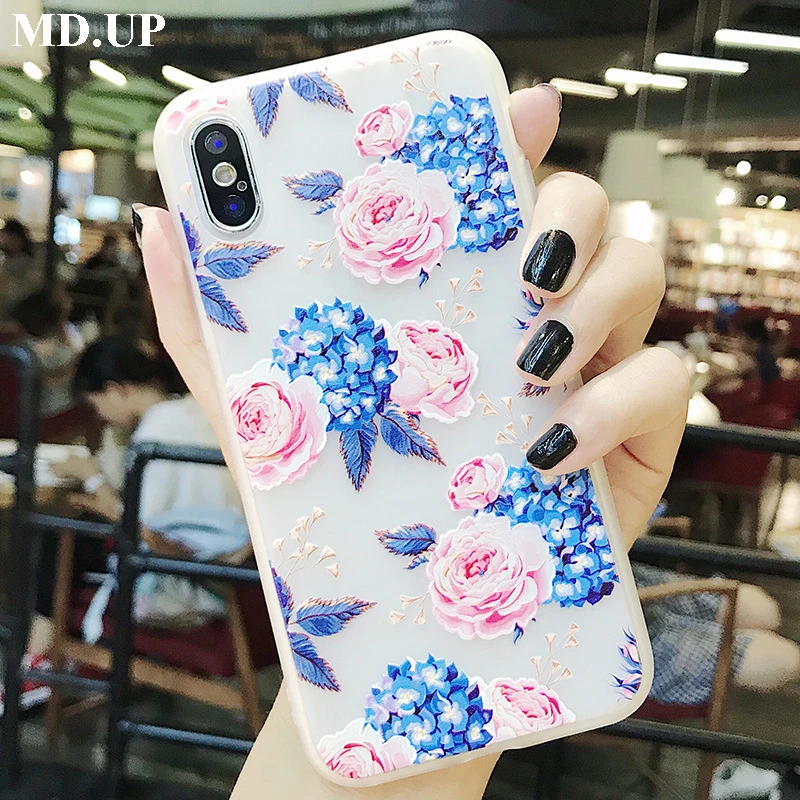 Embossed flower leaves Cases For iPhone XR XS MAX X 8 7 6 6S Plus Soft Silicone Matte Phone Case Cover |
