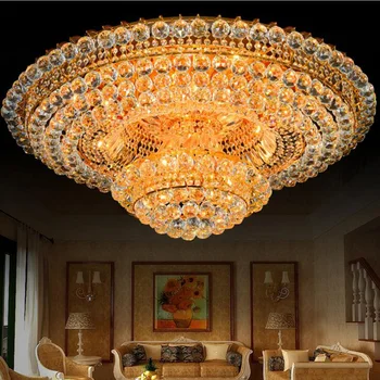 

Living room crystal lamp round atmospheric chandeliers European Hall ceiling lamp led lamp remote luxury hotel headlights led