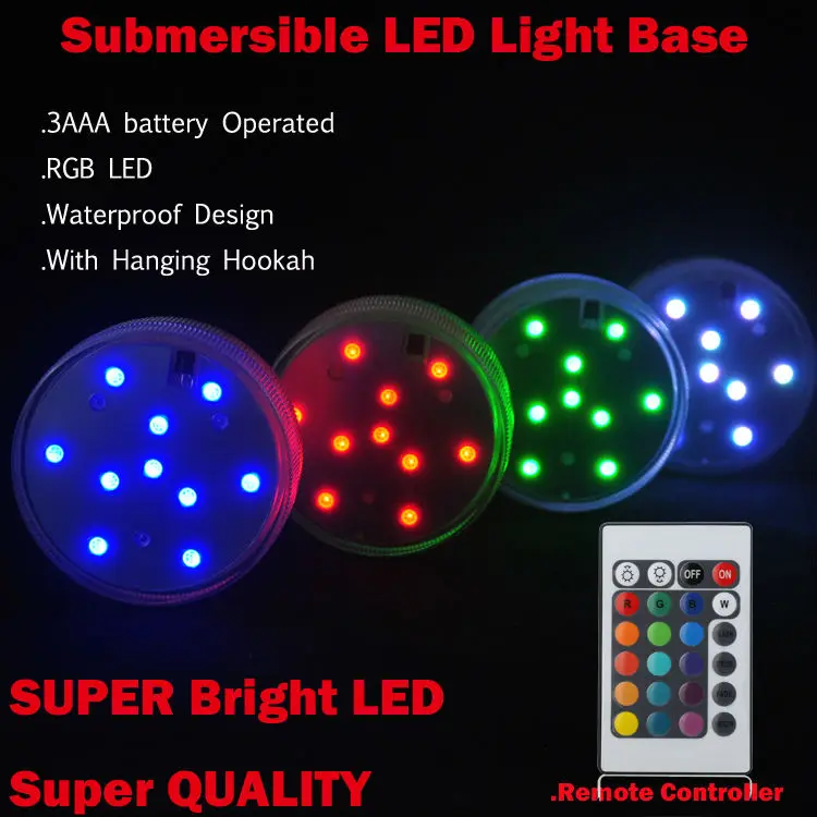 

(12 pieces/lot) 3AAA Battery Operated Remote Controlled 10 Multi-colors LED Vase Light Submersible Led light Waterproof LED Base