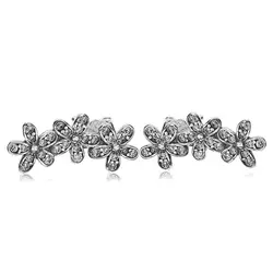 925 стерлингового серебра Серьги-гвоздики 3 цветок ромашка Кристаллические серьги для Для женщин Свадебные украшения her351