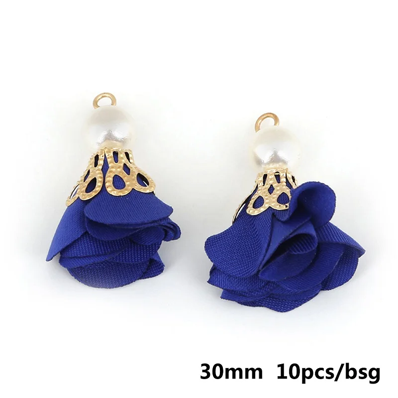 10 шт 30 мм золотые колпачки цветок кожа кисточкой с жемчугом бусины для браслета ожерелье ювелирных изделий сделай сам серьги фурнитура - Цвет: Royal Blue