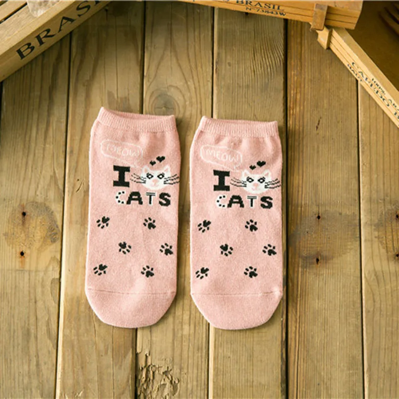 5 пар, новые низкие короткие милые Мультяшные носки с кошачьим лицом, невидимые неглубокие женские хлопковые короткие носки, короткие носки - Цвет: C Pink