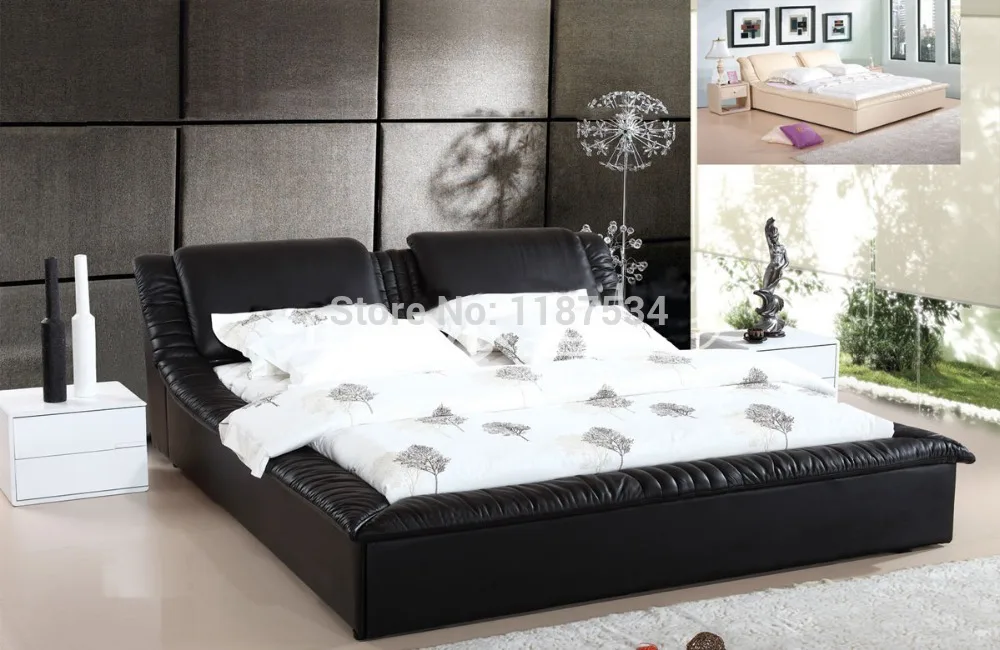 Bedroom furniture king size large soft bed leather comfortable bed C555