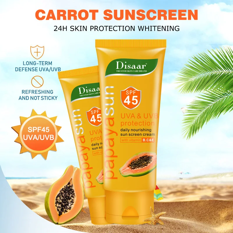 

Oil-Control Moisturizing Multi-effect Skin Papaya Cream Summer Hot SPF 45+ Facial Body Sunscreen Whitening Sunblock Cream TSLM1