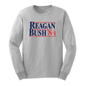 

Loo Show Mens Republican Presidential Campaign Reagan Bush 84 Long Sleeve T-Shirts Casual Men Tee
