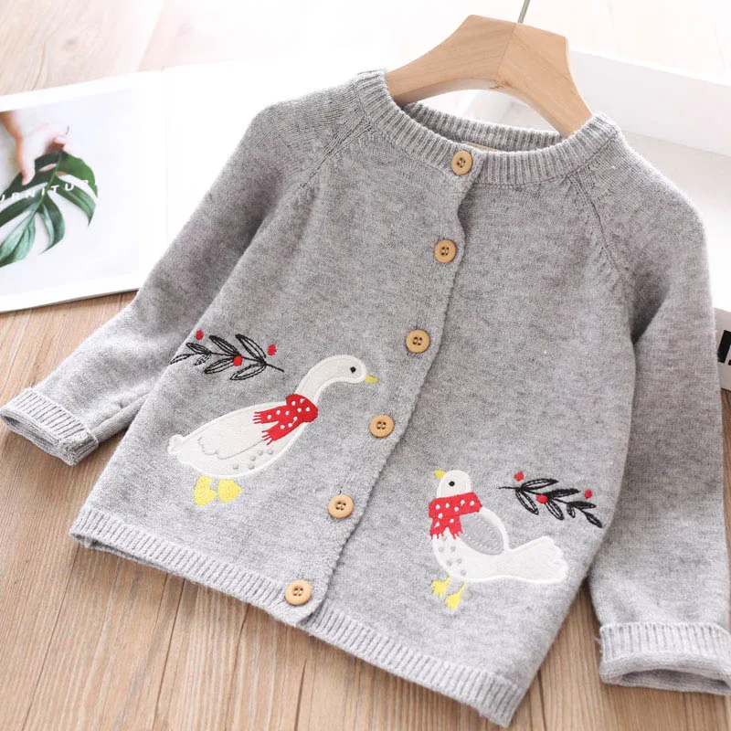 2084 осенний и корейский свитер мягкая детская куртка с рисунком животных вязаный свитер кардиган для маленьких девочек с изображением утки, верхняя одежда